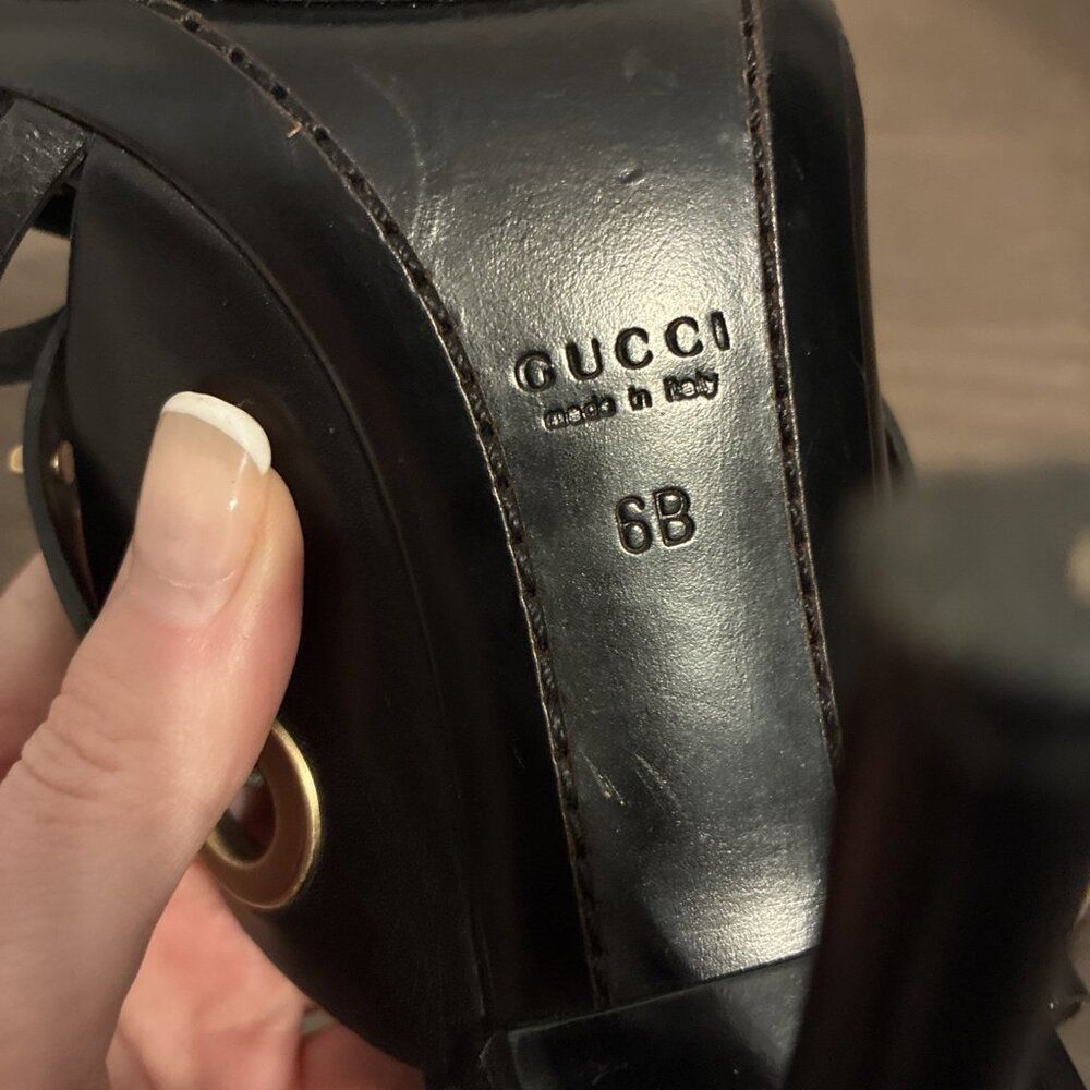Gucci Authentic Y2K Vintage Black Leather Studded Strappy High Heel Sandals 6 - Picture 7 of 11